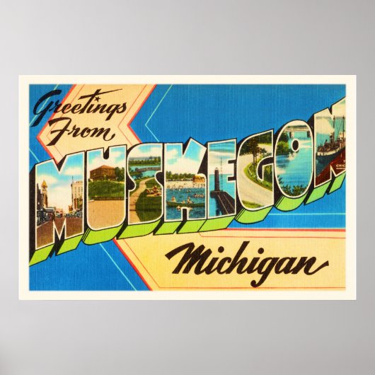 Muskegon Michigan MI Old Vintage Travel Souvenir Poster (Voorkant)