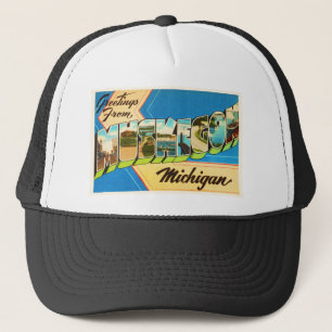 Muskegon Michigan MI Old Vintage Travel Souvenir Trucker Pet