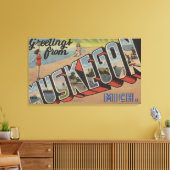 Muskegon, Michigan - Scenes 2 met grote letters Canvas Afdruk (Insitu (Woonkamer))