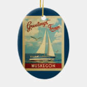 Muskegon Sailboot Vintage Travel Michigan Keramisch Ornament (Achterkant)