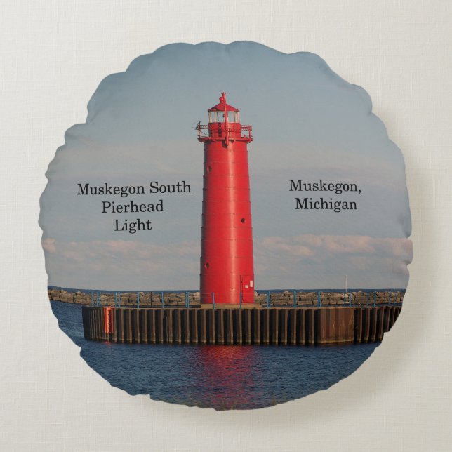 Muskegon South Pierhead Light round kussen (Voorkant)