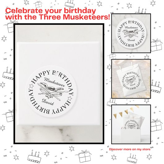 Musketeer Hero Happy Birthday Party  Bedankjes Labels