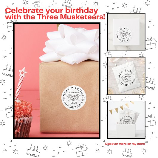 Musketeer Hero Happy Birthday Party Ronde Sticker
