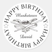 Musketeer Hero Happy Birthday Party Ronde Sticker (Voorkant)