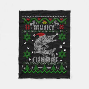 Muskie Angler Fishmas Musky Vist Oogse Chr Fleece Deken