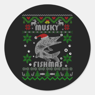 Muskie Angler Fishmas Musky Vist Oogse Chr Ronde Sticker