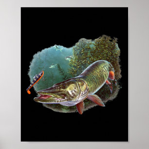 Muskie Hunter Musky visser Vliegen Vissen Lokken N Poster