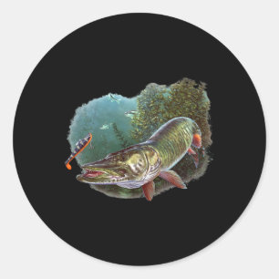 Muskie Hunter Musky visser Vliegen Vissen Lokken N Ronde Sticker