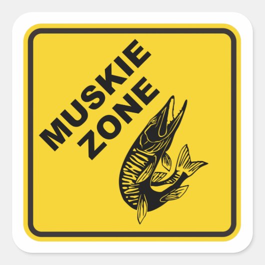 Muskie Vissen Zone Sign. Vierkante Sticker (Voorkant)