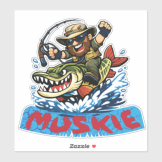 Muskie-Visser Rijdt Muskie – Visillustratie Sticker