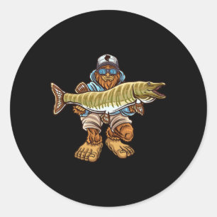 Muskie Vist Bigfoot Musky Jachtvissers Ronde Sticker