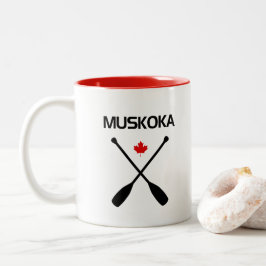 Muskoka Canada Crossed Paddle Oars Maple Leaf Tweekleurige Koffiemok