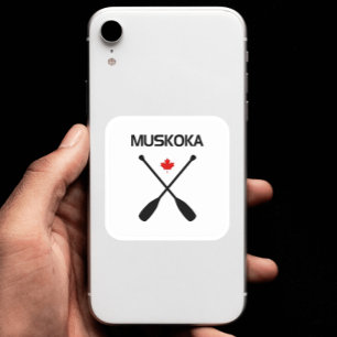 Muskoka Canada Crossed Paddle Oars Maple Leaf Vierkante Sticker