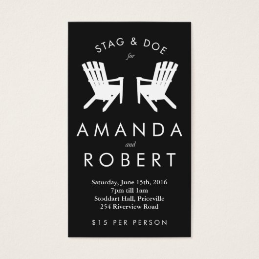 Muskoka Stoel Stag en Doe Ticket, Zwart Visitekaartjes (Voorkant)
