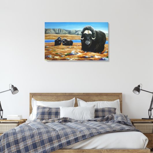 Muskox Schilderij Canadese Wildlife Canvas Print (Insitu (Slaapkamer))
