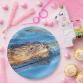 Muskrat op Vassar Boerderijen Ecological Preserve Papieren Bordje (Feest)