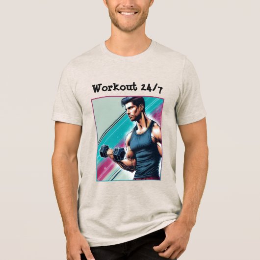 Muskulöser Mann mit einer Hantel Tri-Blend Shirt (Voorkant)