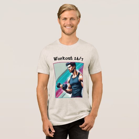 Muskulöser Mann mit einer Hantel Tri-Blend Shirt (Voorkant volledig)