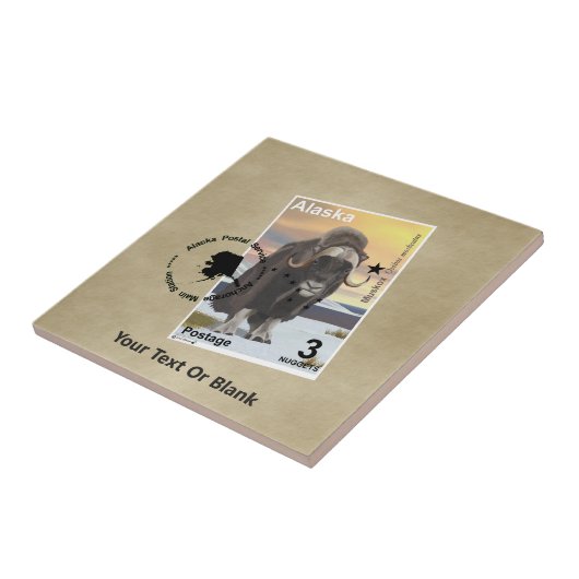 Muskusos - Alaska Postzegel Tegeltje (Zijkant)