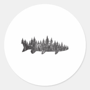 Musky dennenbos bosrand - Buiten vissen hoek Ronde Sticker
