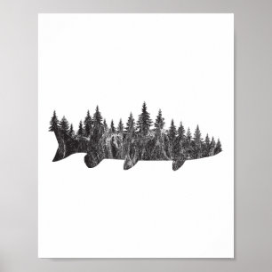 Musky grenenbos boomgrens - Buiten vissen hoek Poster