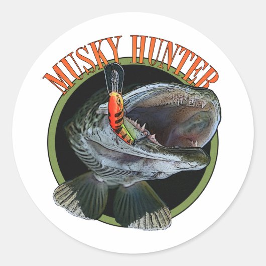 Musky hunter 7 ronde sticker (Voorkant)