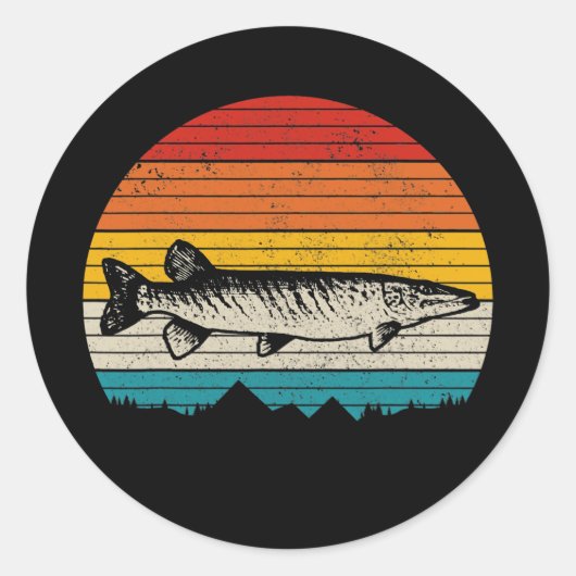 Musky  Pike Musky Vist Mannen Ronde Sticker (Voorkant)
