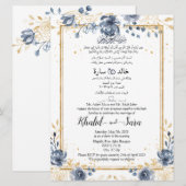 Muslim Arabic English Waterverf Blue Roos Gold Kaart (Voorkant / Achterkant)