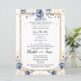 Muslim Arabic English Waterverf Blue Roos Gold Kaart