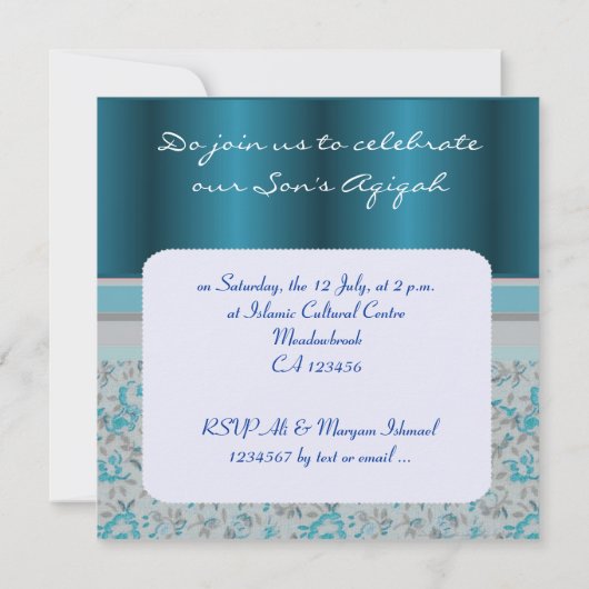 Muslim Baby boy blue aqiqah Islamic Kaart (Achterkant)