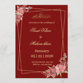 Muslim floral wedding invitation Nikkah invite Kaart
