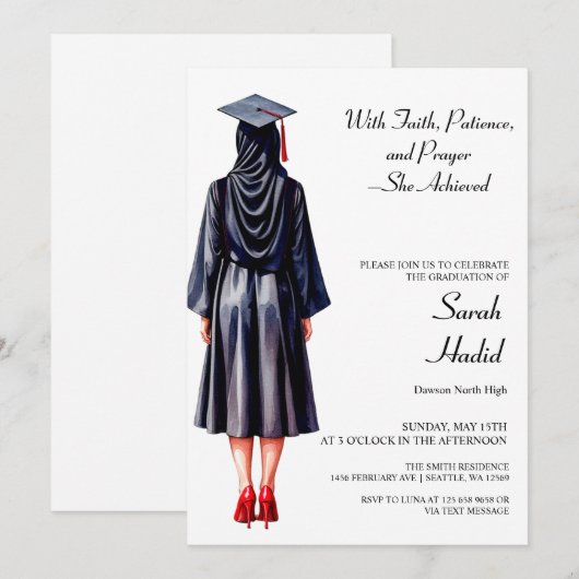 Muslim Hijabi Afstuderen Invitation Kaart (Voorkant / Achterkant)