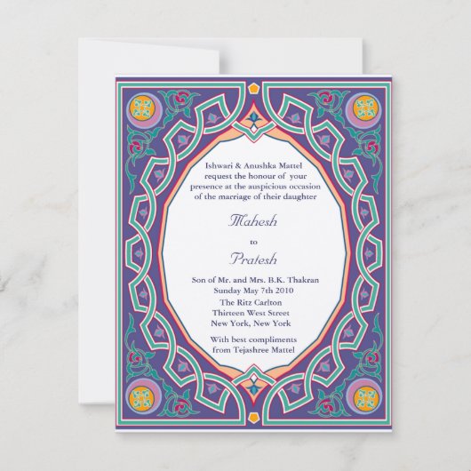 Muslim Hindu Asian Wedding of Mehndi Invitation Kaart (Voorkant)