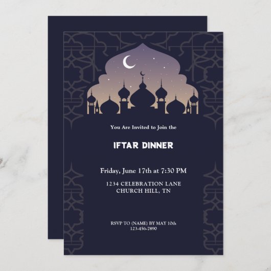 Muslim iftar-uitnodiging kaart (Voorkant / Achterkant)