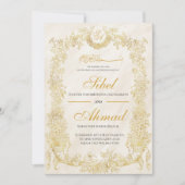 Muslimische Hochzeitseinladung mit goldenem Blumen Kaart (Voorkant)