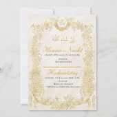 Muslimische Hochzeitseinladung mit goldenem Blumen Kaart (Achterkant)