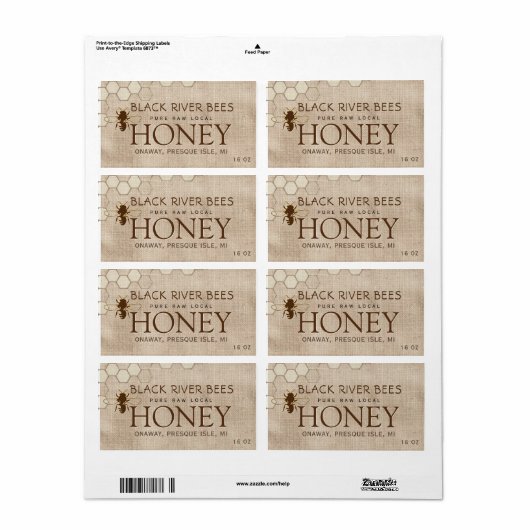 Muslin Honey Verzendlabel Honeycomb & Bee (Full Sheet)