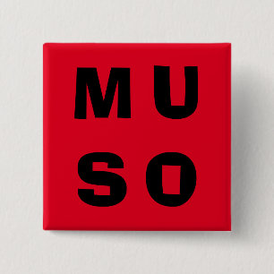 Muso Musicus Hedendaagse Lettertypografie Rood Zwa Vierkante Button 5,1 Cm