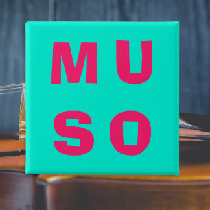 Muso Musicus Krachtige Muziek Thema Aqua Fuchsia Vierkante Button 5,1 Cm