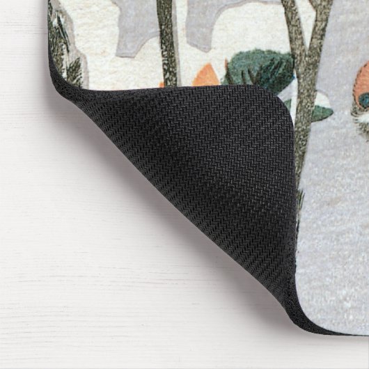 Mussen en Camelia in de sneeuw van Ando Hiroshige Muismat (Hoek)