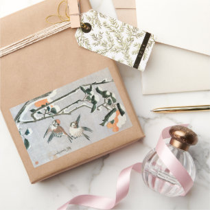 Mussen en Camelia in de sneeuw van Ando Hiroshige Rechthoekige Sticker