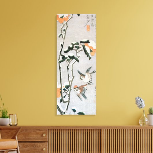 Mussen en Camellia in de Sneeuw van Ando Hiroshige Canvas Afdruk (Insitu (Woonkamer))