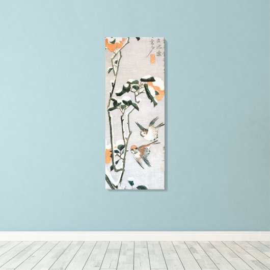 Mussen en Camellia in de Sneeuw van Ando Hiroshige Canvas Afdruk (Insitu (Houten vloer))