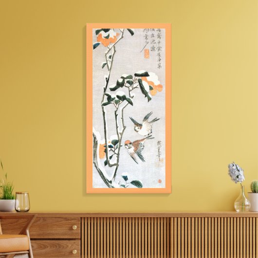 Mussen en Camellia in de Sneeuw van Ando Hiroshige Canvas Afdruk (Insitu (Woonkamer))