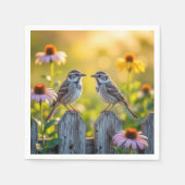 Mussen en kegel bloemen door een houten hek servet (Voorkant)