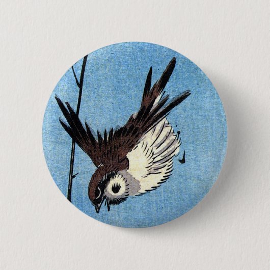 Mussen en wild Roos, Hiroshige Ronde Button 5,7 Cm (Voorkant)