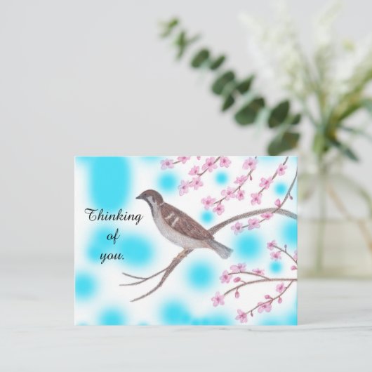 Mussen in Cherry Blossom Tree Sky Briefkaarten (Staand voorkant)