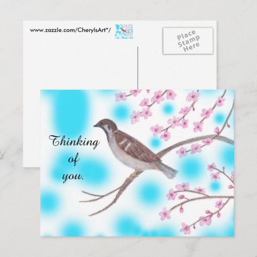 Mussen in Cherry Blossom Tree Sky Briefkaarten (Voorkant / Achterkant)