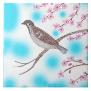 Mussen in Cherry Blossom Tree Sky Tegels Tegeltje