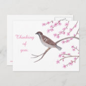 Mussen in Cherry Blossom Tree Thinking Briefkaarte Briefkaart (Voorkant / Achterkant)